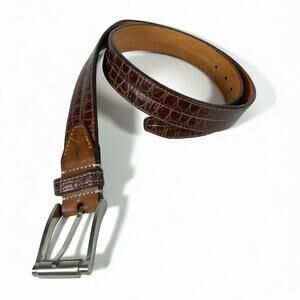 Martin Dingman Croc Embossed Italian Leather Belt Calfskin Brown Size 36